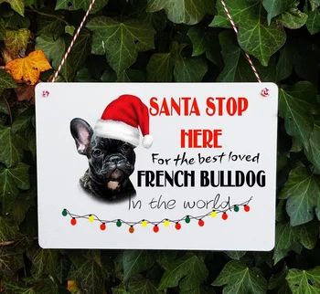 Fransk Bulldog Santa stoppe her Jul Xmas metal tegn