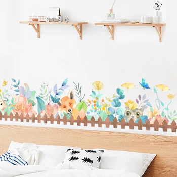 Frisk Plante wallstickers Dyr Fodpaneler Home Decor Kids Soveværelse Stue Indretning selvklæbende Kunst Tapet