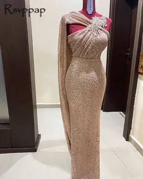 Glitrende Guld Paillet Lange Aften Kjoler 2020 Beaded Krystaller Tynde Dubai Design Afrocam Kvinder Formelle Kjoler
