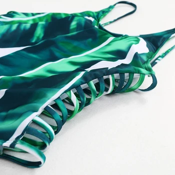 Grønne Blade High Cut Badetøj Kvinder Bodysuit Monokini Badetøj UNS-OKLE