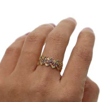 Guld fyldt banet multi farve rainbow cz stak bølge finger ringe til fest, bryllup gave 2019 sidste nye ankommet cz smykker