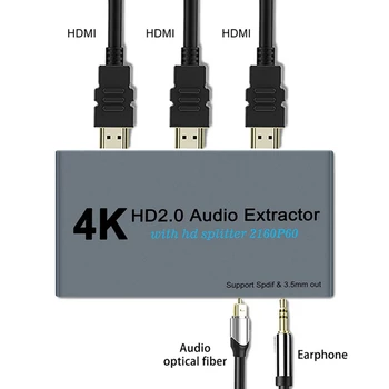 HDMI-kompatibel 2.0 Lydbånd Emhætte Splitter 4K-60Hz SPDIF HDR 1 i 2 ud af Auto HDCP 2.2 Converter Adapter Dekoder