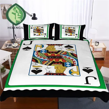 HELENGILI 3D-Sengetøj Sæt Farve Poker Print Duvet cover sæt sengetøj med pudebetræk sæt sengelinned boligtekstiler #PK-06
