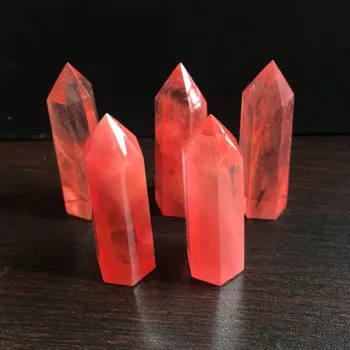 Hjem-Decoration Kvarts-Crystal-Punkt Smeltning 40-50MM Red Smeltning kvartskrystal Punkt Healing Obelisk Sekskantet Wand #Y5