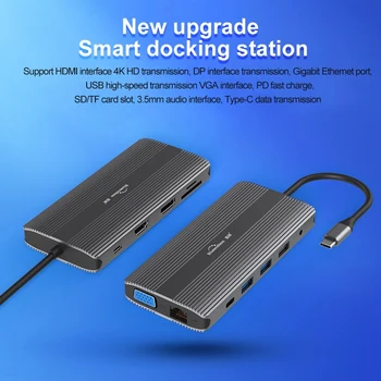 Hot Blueendless USB-C-Hub HDMI/DP/VGA Ethernet-3 USB-Porte PD SD/TF 12 i 1-Dockingstation for Type-C Laptops Smart Pho