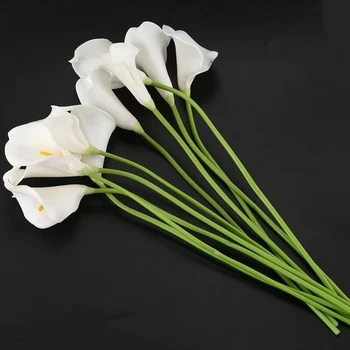 Hot Salg Calla Lily Bridal Wedding Bouquet 10 hoved Latex Rigtige Touch KC51 Hvid
