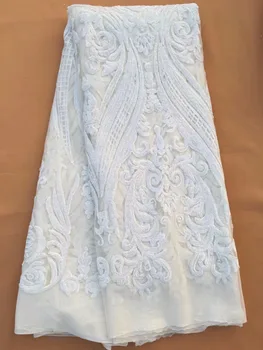 Hvide Pailletter Afrikanske tyl fransk blonde stof med stor lace lace bryllup part kjole 5 m gratis forsendelse af DHL FL2422