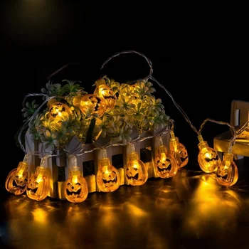 Hængende Halloween Pumpkin Lantern 3D Plast String Lys 20 LED Orange Græskar Lys Halloween Ferie Indretning, batteridrevet