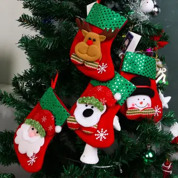 Juletræ Hængende Party Tree Xmas Udsmykning Santa Strømpe Sok Gave Slik Poser Dejlig gavepose til Børn Nye År 2021 Gave