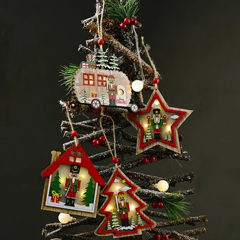 Juletræ Valnød Soldat Træ Flake Hule Vedhæng Hjem Hængende Lysende Pynt med LED-Lys, julepynt