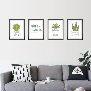 Kaktus Potter Pvc-Rammer Wall Stickers Til Butik, Kontor, Boligindretning Pastorale Vægmaleri Kunst Diy Grøn Plante Vægoverføringsbilleder