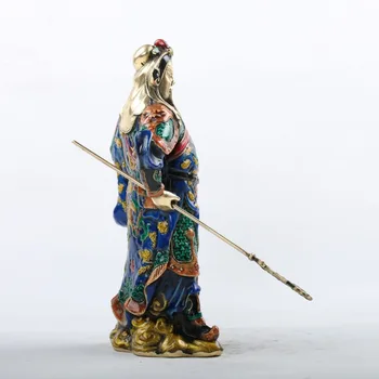 Kinesiske Cloisonne Messing Håndarbejde Guan Gong Statue w Qian Long-Mærket