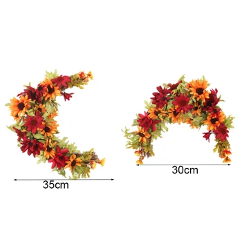 Kunstig Måne Form Chrysanthemum Garland Vedhæng til Thanksgiving Bar Bryllup Fest Væg Vindue Hængende Dekorationer