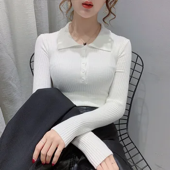 Kvindelige Pullover Kvinde Bluser Vinter Kvinders Trøjer Tøj Seneste 2020 Foråret Efteråret koreanske Vestidos Ren Hvid Farve D0337