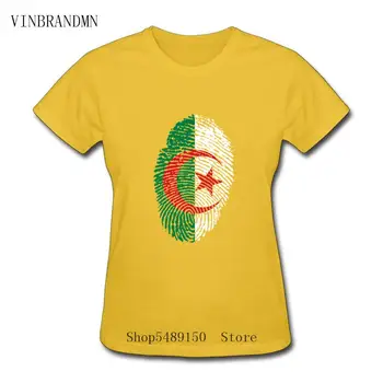 Kvinder Algeriet Land Flag, Fingeraftryk Sommeren Ren Bomuld Tshirt Familie Fest Top Tee Nationale Flag Kortærmet Hipster T-Shirt