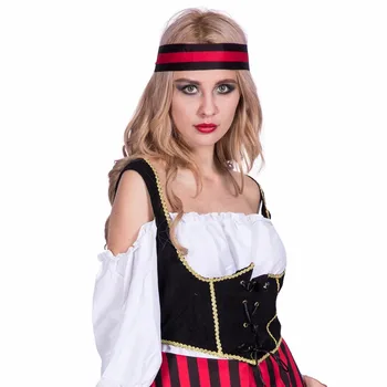 Kvinder Sexy Vintage Middelalderlige Pirat Kostume til Cosplay Stribet Kjole Part Fancy Kjole Tøj til Kvinder Voksen, Halloween Kostumer