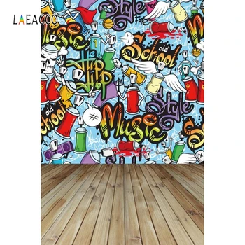 Laeacco Graffiti Mur Træ Fotografering Baggrunde Studerende Kid Professionelt Kamera Fotografiske Baggrunde Til Foto-Studio