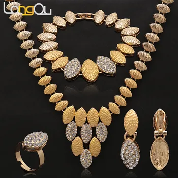Longqu 2019 nigerianske perle brude smykker sæt Mærke Dubai Guld krystal smykker sæt, Engros afrikanske perler smykke sæt Mærke