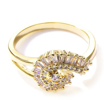 Luksus Indiske Guld Smykker Cubi c Zircon Ringe Crystal Gaver til Kvinder Engagement Bryllup Spiral Ringe Tilbehør