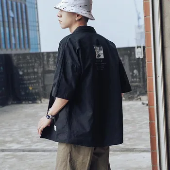 Løs Herre Bluser 2019 Casual Harajuku-Shirts Militære Cargo Short Sleeve Shirt I Japansk Stil Med Print Skjorte Mandlige Hip Hop-Shirt