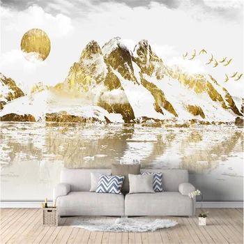 Milofi nye kinesiske stil abstrakte sunrise gyldne sne bjerg abstrakt moderne nordiske baggrund væggen