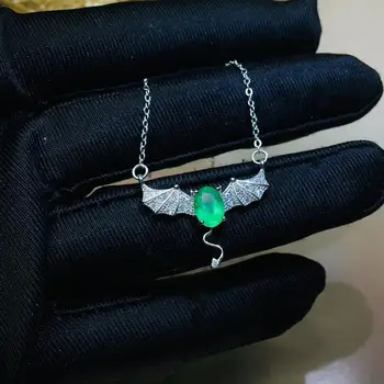 Mode Fine Ugle Naturlig gemstone halskæde Naturlige grønne Smaragd halskæde 925 sølv fødselsdagsgave til veninde smykker