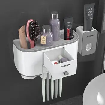 Multi-funktionel Automatisk Tandpasta Dispenser tandbørsteholder Squeezer vægbeslag Storage Rack Badeværelse Tilbehør Sæt