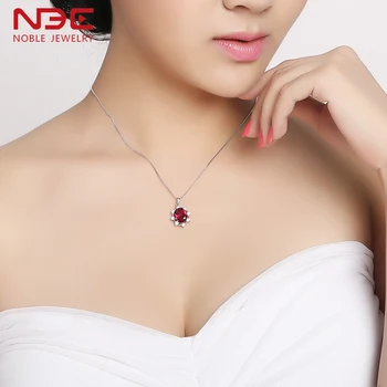 NBE sterling sølv store lab oprettet Oval rød rubin sten halskæde smykker til september birthstone fødselsdag gave kvinder