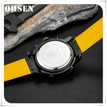 New Fashion OHSEN Mens Quartz Watches Reloj Hombres Luxury Leather Wristwatch Men Waterproof Digital Clock Man Relogio Masculino