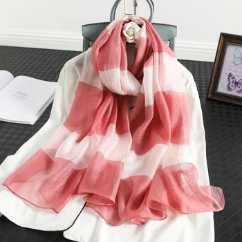 Ny 2020-Mærke Ægte Silke, Uld Tørklæde Til Kvinder Vinteren Tørklæder, Sjaler Hijab Wraps Pashmina Tørklæde Foulard Striber Poncho