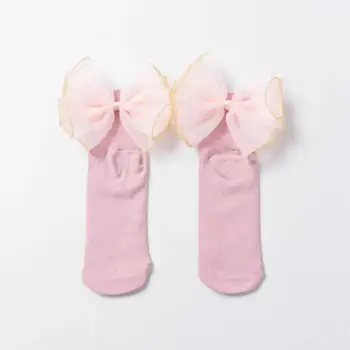 Ny bomuld 1-8 år gamle prinsesse sokker piger organza butterfly børn sok knæ high fashion girl blonder bue sokker