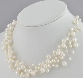 Nye Ankomst Favorit Perle Halskæde Multistrand Illusion Hvid Ferskvandsperle Fine Smykker Bryllup Brudepige Kvinder Gave