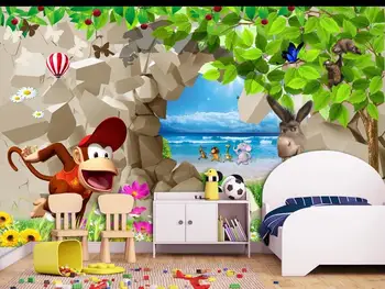 Nye Brugerdefinerede 3D Store Vægmaleri Tapet Moderne håndtegnede tegnefilm skov monkey donkey børneværelse TV Baggrund stuen Soveværelset