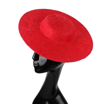 Nye Efterligning Sinamay Red 30CM Rund Base Hatte Med Blonder Fascinators Hat Part Hat Brude Hovedbeklædning Kvinder Part Håndværk Øjne