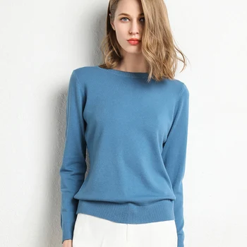 Nye Kvinder Sweater Efterår og Vinter Tøj Solid Rund Hals Sweater, Jumper-Lang-langærmet Strikkede Pullovers Shirt Overdele