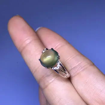 Nye originale naturlige prehnite æg overflade åbning justerbar ring indlagt zircon charme kvinder er helt sølv smykker