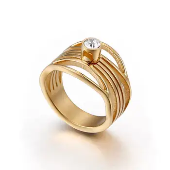 Nye Overdrivelse Geometri guld Fisk Hale Form Hule Ringe, Rustfrit Stål Crystal Ringe Til Kvinder Elegante Smykker