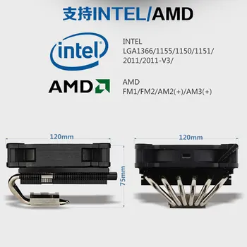 Nyeste 4PIN 6 varmerør CPU Køler 12cm Ventilator For Intel LGA Til AMD-FM/AM Køling Tryk-ned ITXCPU Radiator Kun 74mm