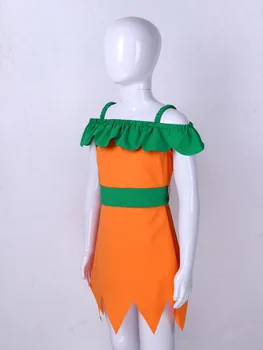 Oyolan Orange Græskar Børn Piger Halloween Kostume Ærmeløs Skulder Stropper Pjusket Prinsesse Cosplay Fancy Kjole med Waistand