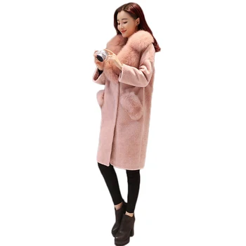 Pels kvindelige 2019 mode til store kvinder fur collar frakke temperament pulver lang pels frakke tyk varm vinter kvinder pels