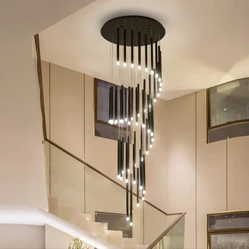 Pendel, Moderne minimalistisk duplex-gulvtæppe hall mode atmosfære Nordiske stue lampe villa vindeltrappe lange hængende