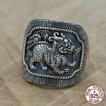 S925 sterling sølv mænds ring personlighed mode klassiske retro smykker udskårne dyr dyr form for at sende 2018 hot nye