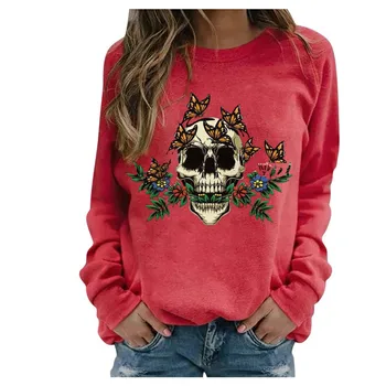 Sagace Tøj Vinter 2020 Mode Halloween Kraniet Print-Toppe Kvindelige Pullover Sweatshirt Rund Hals Casual Toppe Part Saco