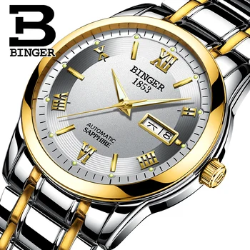 Schweiz ure mænd luksus mærke Armbåndsure BINGER lysende Automatisk selv-vind fuld rustfrit stål Vandtæt BG-0383-7