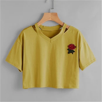 Sexet Strop V-Neck Crop Top Kvinder er steget Print Sommer-Shirts Til Kvinder, Pige Toppe, Mode Afslappet t-Shirt Camisole Feminino Mujer