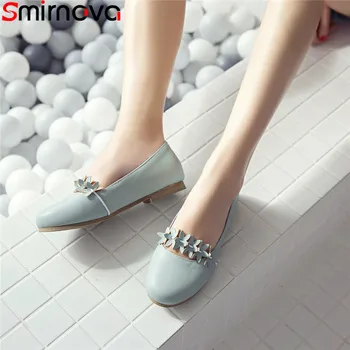 Smirnova 2020 hot salg nye fladskærms shoeswoman rund tå lavvandede casual sko kvinde blomster mary janes sko enkle flats kvinder