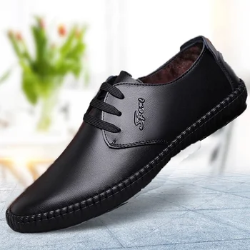 Spring ny mænds bløde læder sko mode trend PU med bomuld sko flad bund business casual sko