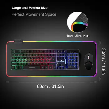 Stor Størrelse RGB 7 Farverige Lysende Gaming Musemåtte LED-Belysning musemåtten til PC Laptop, Desktop, Notebook Tilbehør