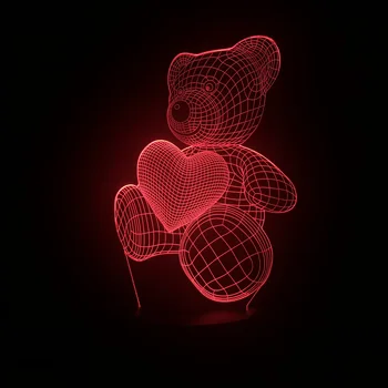 Tegnefilm Kærlighed Hjerte Bære 3D-Lampe belysning LED USB Illusion, Bruser Nat Lys Flerfarvet Tryk eller Fjernbetjening Luminaria Ændre Baby Værelse