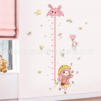 Tegnefilm Pink Paraply Pige Højde Wall Sticker Søde Værelse Dekoration til Børn Værelser Vækst Chart Nursery Room Decor Væg Kunst